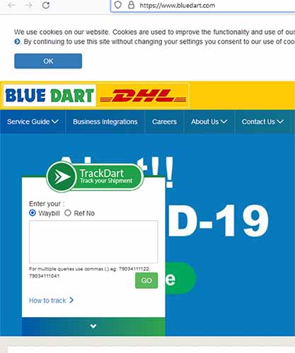 bluedart courier homepage
