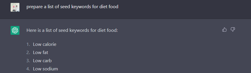 keyword research for Diet food on chatgpt
