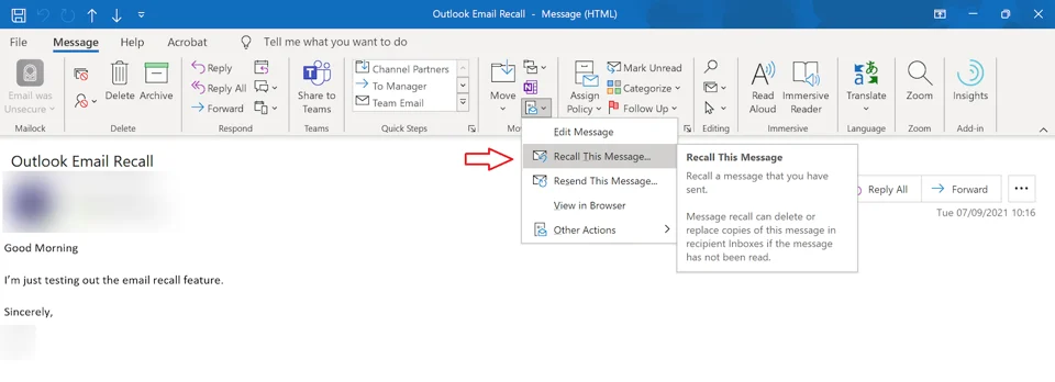 Recalling An Email In Outlook Email Client 2