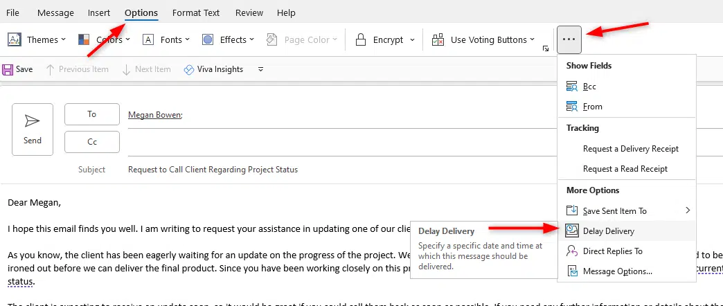 More Options in Delay Delivery in outlook