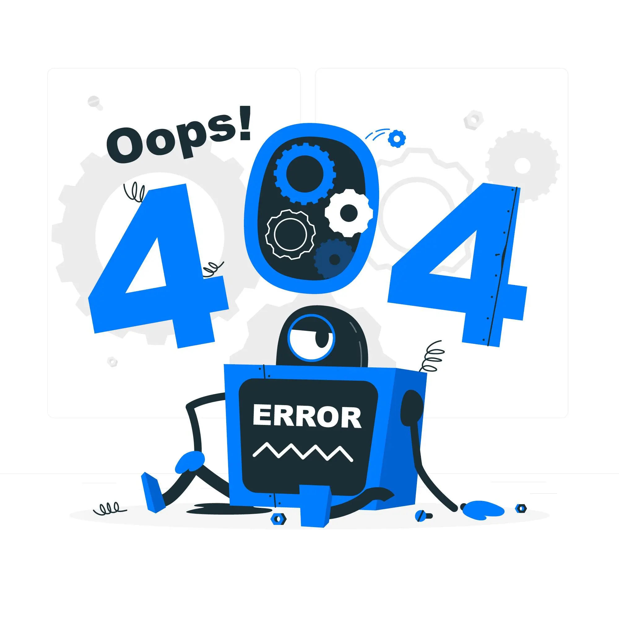 404 page not found blue robot image